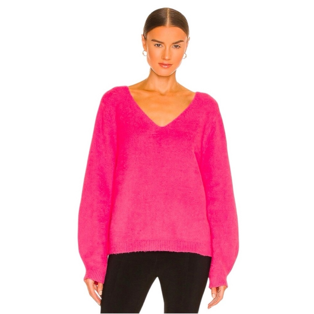 NWT Helmut Lang Brushed‎ Cloud Double V Disco Pink Sweater